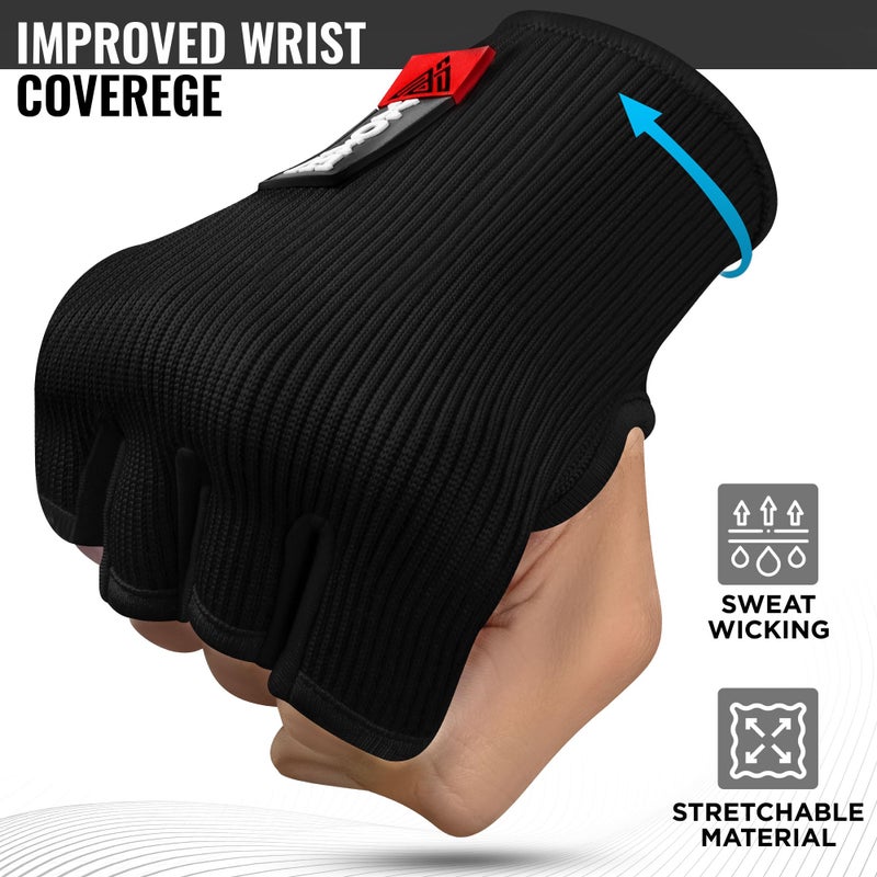 WYOX Boxing Hand Wraps Inner Gloves Men Women, Half Finger Under Mitts with Elasticated Bandages for Fist Protection, Ideal for Muay Thai, Kickboxing, MMA, and Martial Arts, Perfect for Training - Image 2